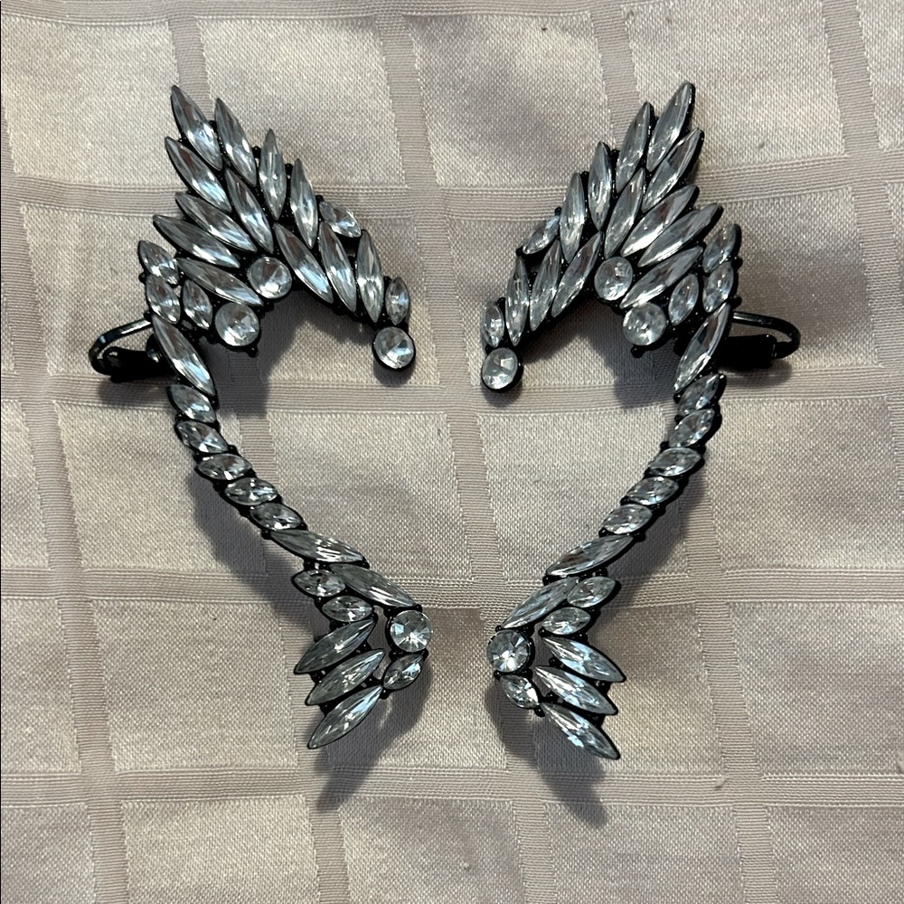 Black Crystal Pointed Ear Cuffs